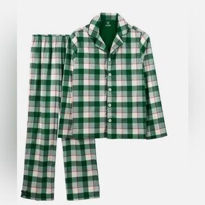 2 Sets - Carters Adult Unisex Pajama Set Green Holiday Plaid Soft Fleece Size M